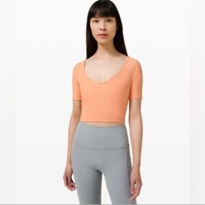 Lululemon Ribbed Contoured V-Neck Yoga Short Sleeve - Malibu Peach | sz 8